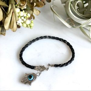 Vintage black braided bracelet w/hamsa charm